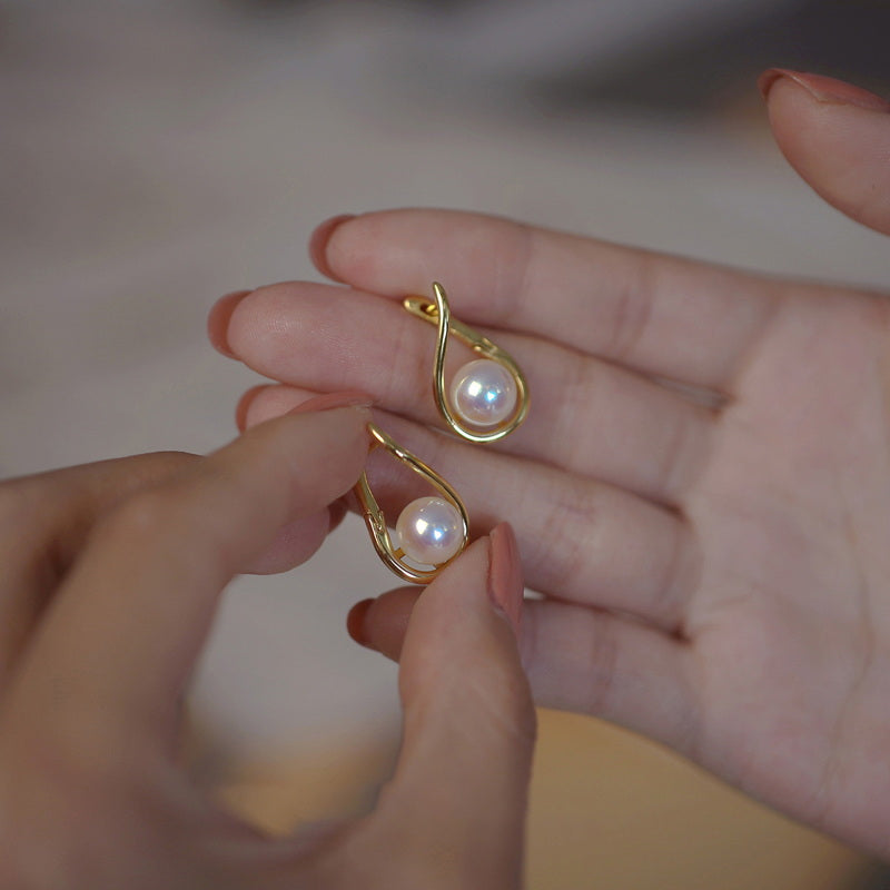 Twisted Freshwater Pearl Earrings | 8-9mm Real Pearl Drop Earrings with Sterling Silver Pin