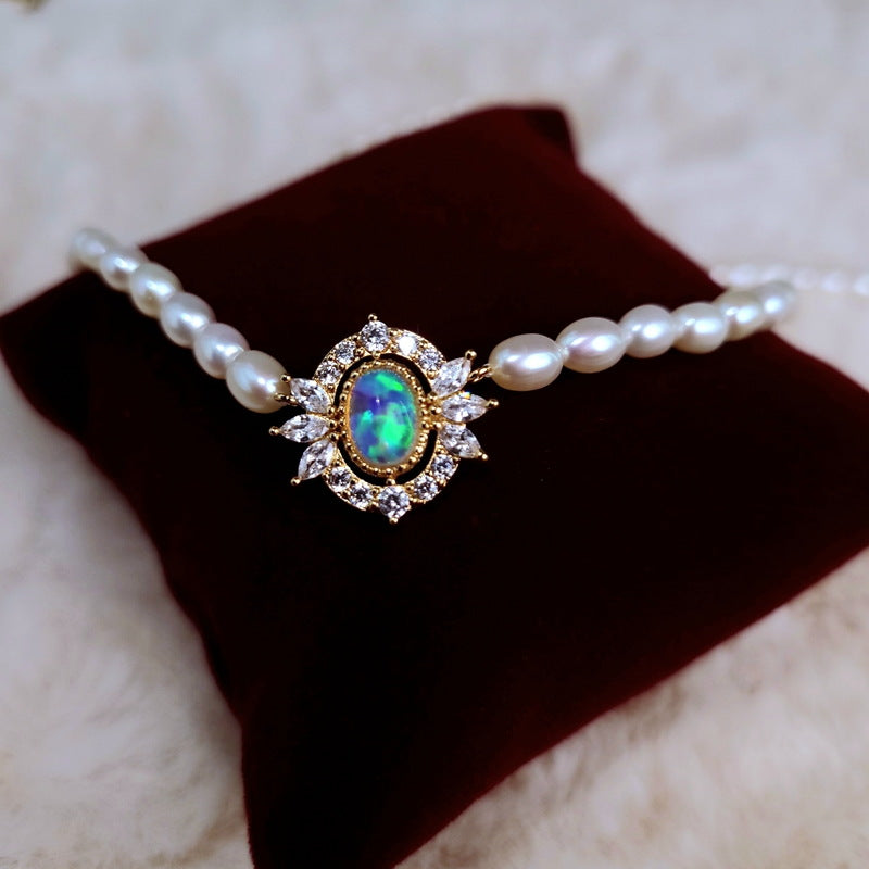 Opal And Real Pearl Choker Necklace | Freshwater Pearl Necklace | Baroque Pearl Necklace