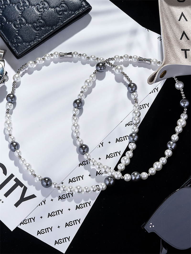 White and Black Mens Pearl Necklace | Pearl Necklace Gift for Men