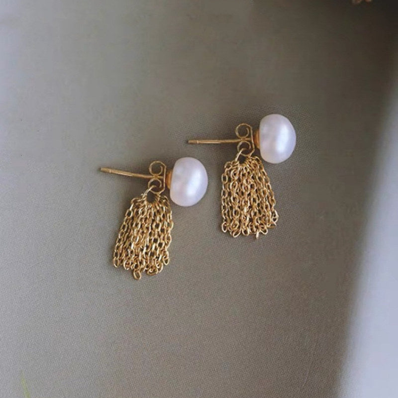 Freshwater Pearl Earrings with Long and Short Tassel  | Real Pearl Earring Jackets with Sterling Silver Pins