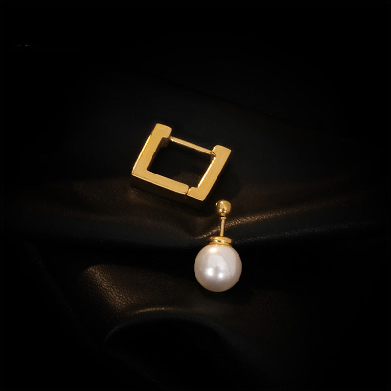 Freshwater Pearl Earrings | Square Hoop Pearl Drop Earrings | Detachable Real Pearl Earrings in 14K Gold Plated (8mm)