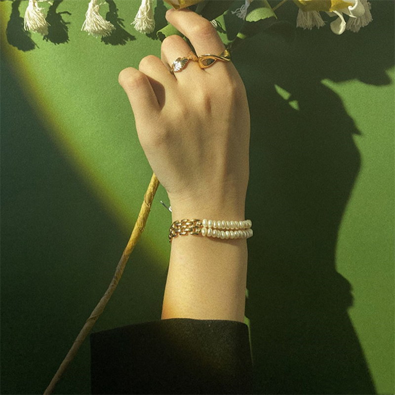 Watchband Freshwater Pearl Bracelet | Real Pearl 18K Gold Plated Bracelet for Women