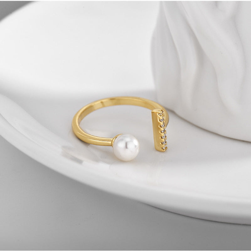 Anillo de perlas | Anillo de oro con perlas y diamantes | Anillos ajustables para mujer