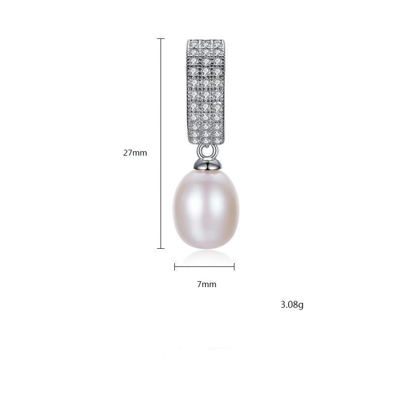 Freshwater Cultured Pearl and Diamond Drop Earrings in Sterling Silver(7mm)