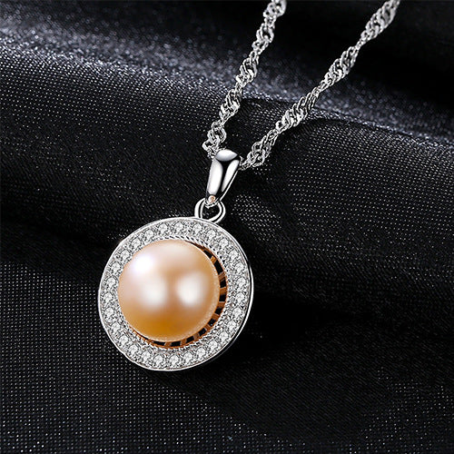 Real Pearl Pendant Freshwater Pearl and Diamond Pendant Necklace with 925 Silver Chain