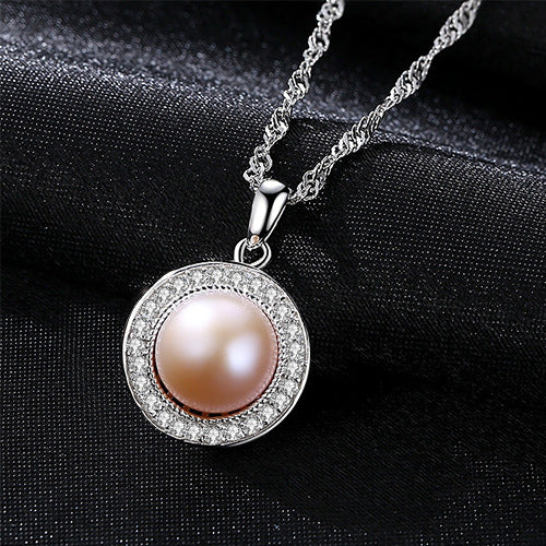 Real Pearl Pendant Freshwater Pearl and Diamond Pendant Necklace with 925 Silver Chain