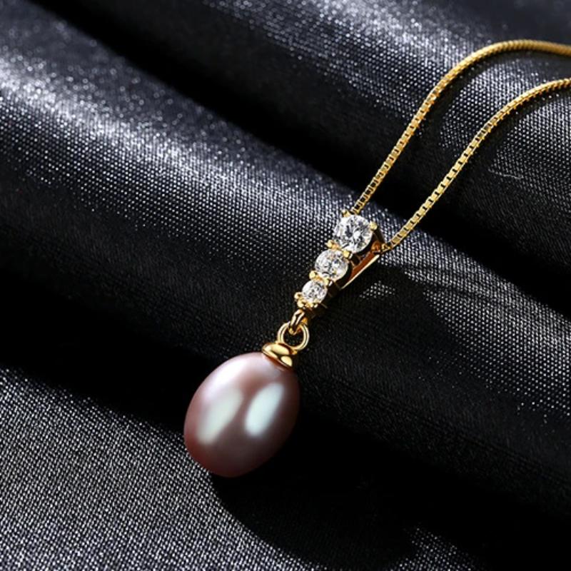 Big Freshwater Pearl and Diamond Pendant Necklace Oval Shape Pearl Pendant Necklace with Silver Chain (11.5-12mm)
