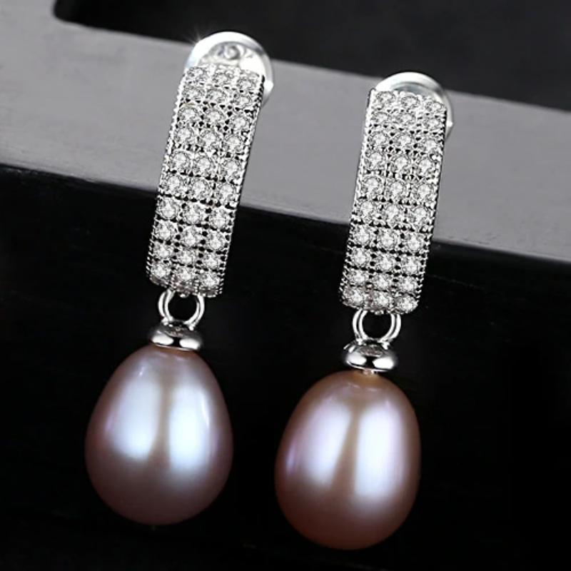 Freshwater Cultured Pearl and Diamond Drop Earrings in Sterling Silver(7mm)