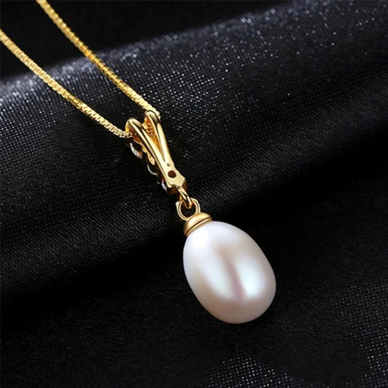 Big Freshwater Pearl and Diamond Pendant Necklace Oval Shape Pearl Pendant Necklace with Silver Chain (11.5-12mm)