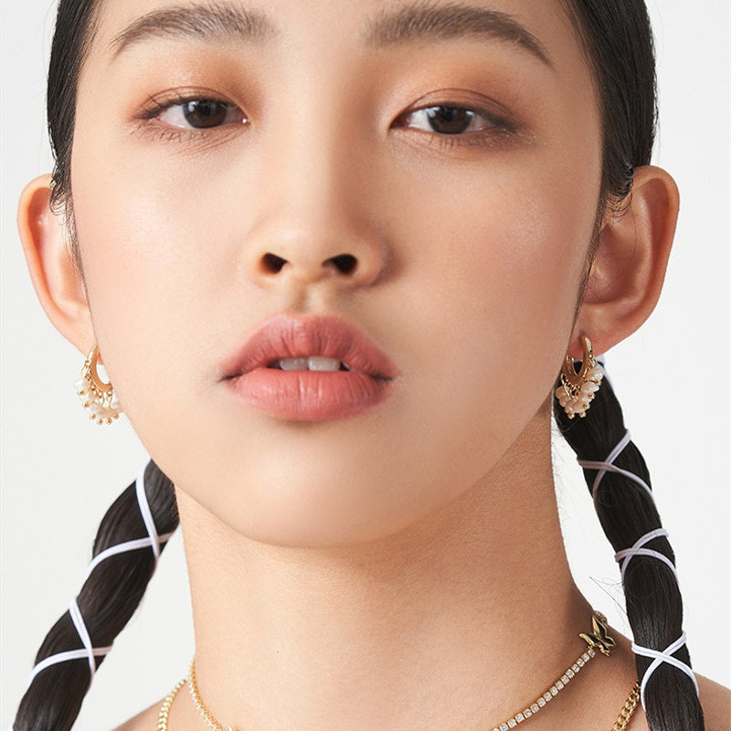 Ethnic Pearl Hoop Earrings | Real Pearl Drop Earrings | Small Pearl Tassel Earrings with Sterling Silver Pins