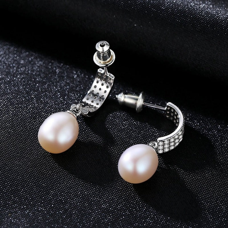 Freshwater Cultured Pearl and Diamond Drop Earrings in Sterling Silver(7mm)