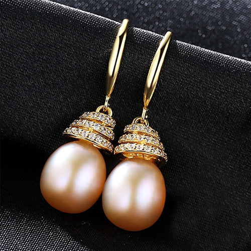 Freshwater Cultured Pearl and Diamond Drop Earrings in 14K Gold Over Sterling Silver(9-10mm)