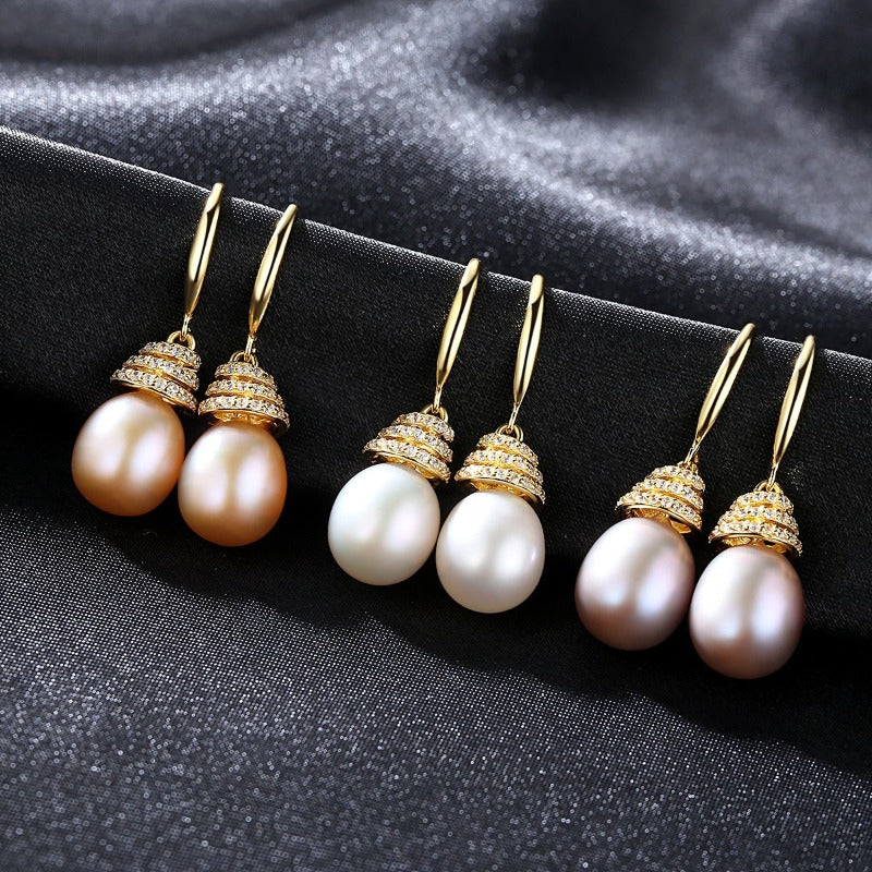 Freshwater Cultured Pearl and Diamond Drop Earrings in 14K Gold Over Sterling Silver(9-10mm)