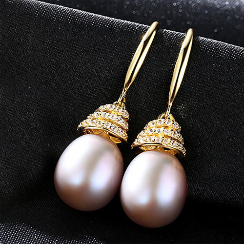 Freshwater Cultured Pearl and Diamond Drop Earrings in 14K Gold Over Sterling Silver(9-10mm)