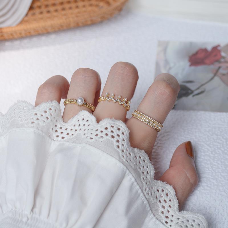 Pearl Diamond Ring | Adjustable Rings for Women | Pearl Ring Gold Plated