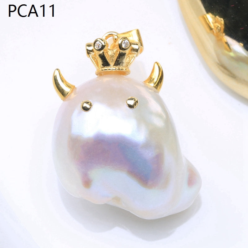 Lindo collar con colgante de perlas barrocas grandes para niños en oro de 14 k sobre plata de ley (16-18 mm)