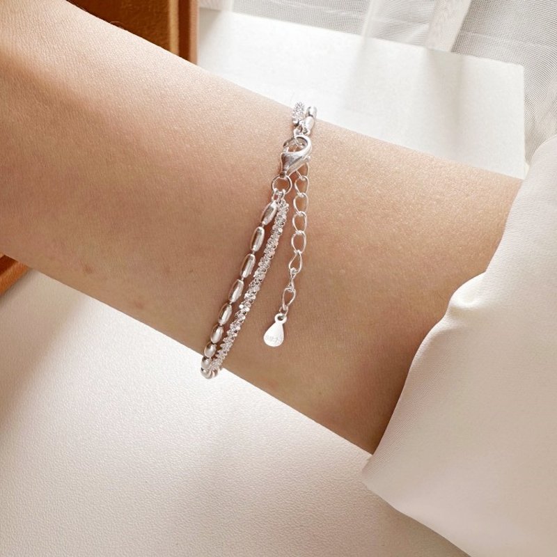 Pure Sterling Silver Bracelet Elegant Double Strand 999 Silver Sparkling Bracelet