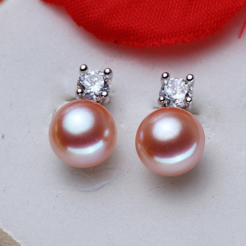 Champagne pearl diamond earrings stud | real pearl earrigns | freshwater pearl earrings