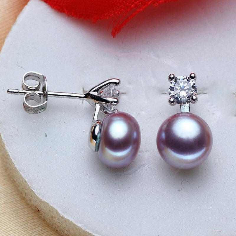 Purple pearl diamond earrings stud | real pearl earrigns | freshwater pearl earrings