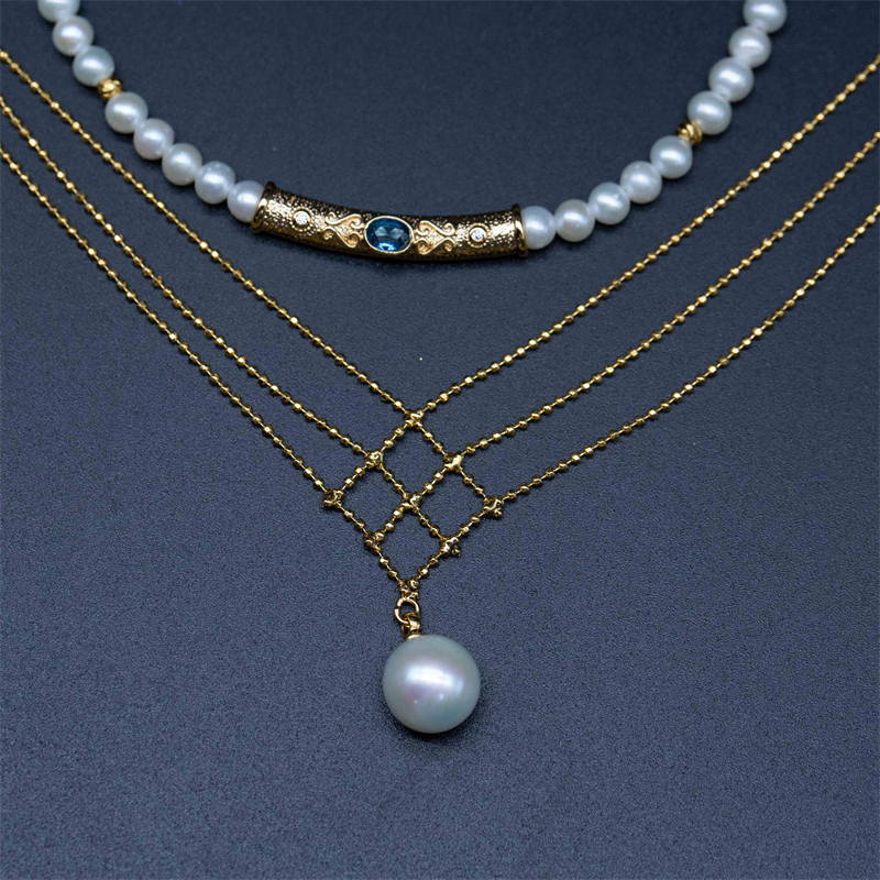 Tiny Pearl Choker | Pearl Choker Necklace | Freshwater Pearl Choker with Humanmade Sapphire