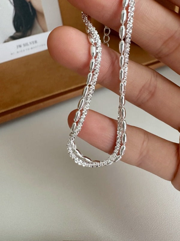 Pure Sterling Silver Bracelet Elegant Double Strand 999 Silver Sparkling Bracelet