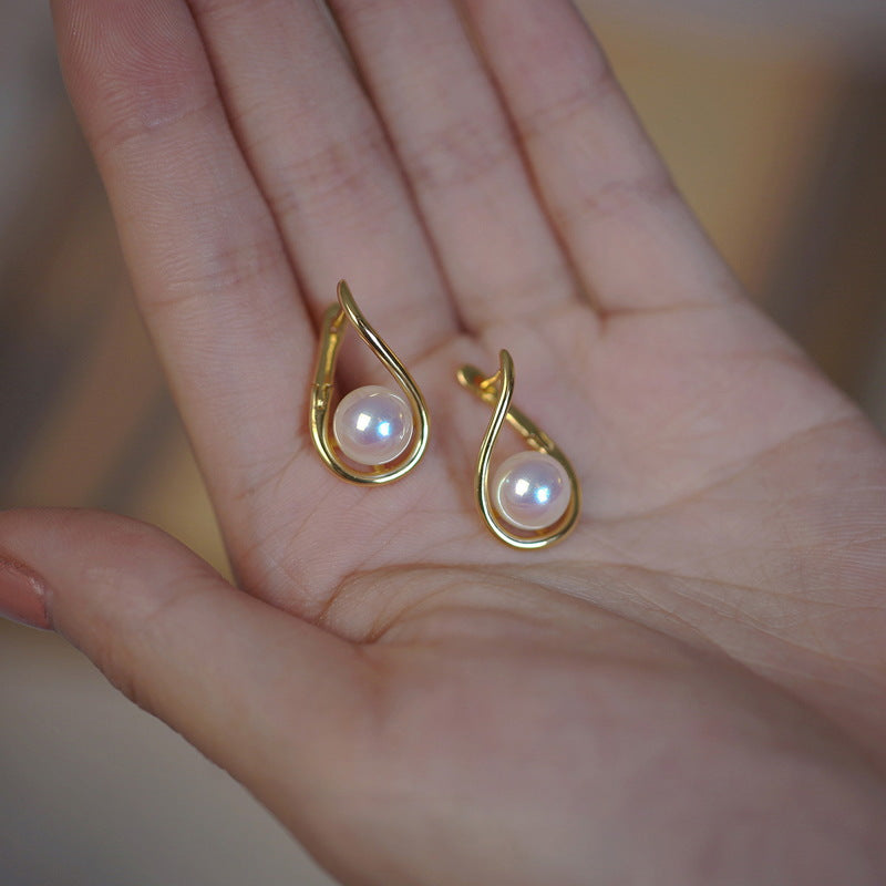 Twisted Freshwater Pearl Earrings | 8-9mm Real Pearl Drop Earrings with Sterling Silver Pin