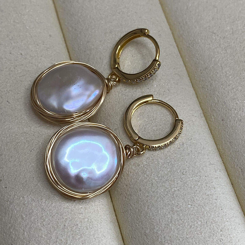 Large Baroque Pearl Drop Earrings | Natural Purple Pearl Drop Earrings |  Baroque Pearl Earrings with 14K Gold Plated (12 mm)