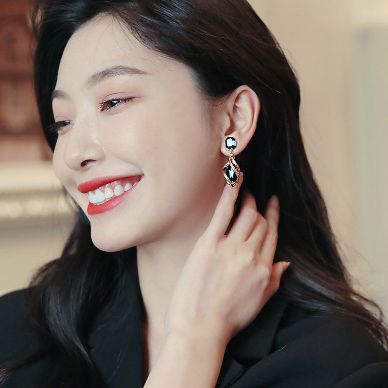 Artificial Sapphire Earrings | Blue Crystal Earrings with Sterling Silver Pins