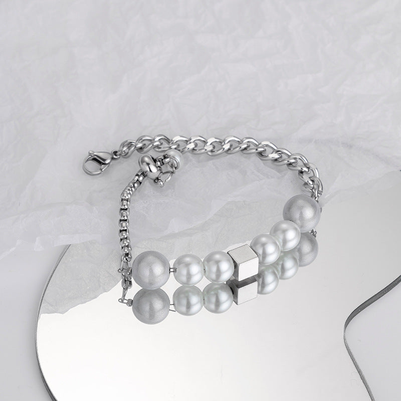 Mens Pearl Bracelet | Pearl Chain Bracelet | Mens Silver Bracelet