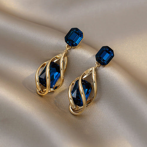 Artificial Sapphire Earrings | Blue Crystal Earrings with Sterling Silver Pins