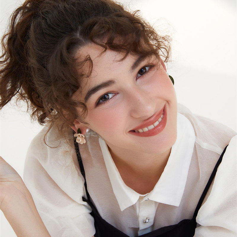 Gardenia Pearl Stud Earrings | Double Pearl Stud Earrings | Pearl Flower Stud Earrings with Sterling Silver Pins