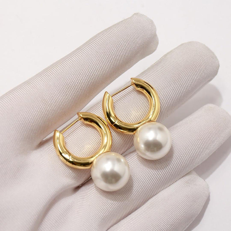 Royal Elegant Pearl Drop Earrings | Pearl Huggie Earrings with Big Pearls (15mm)