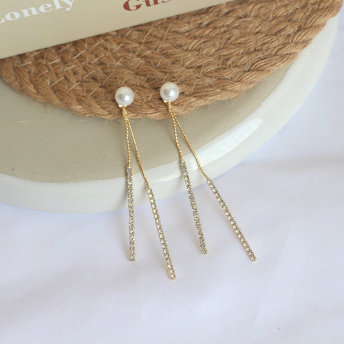 Double Pearl Dangle Earrings | Gold/Silver Diamond Earrings | Dangling Earrings for Wedding
