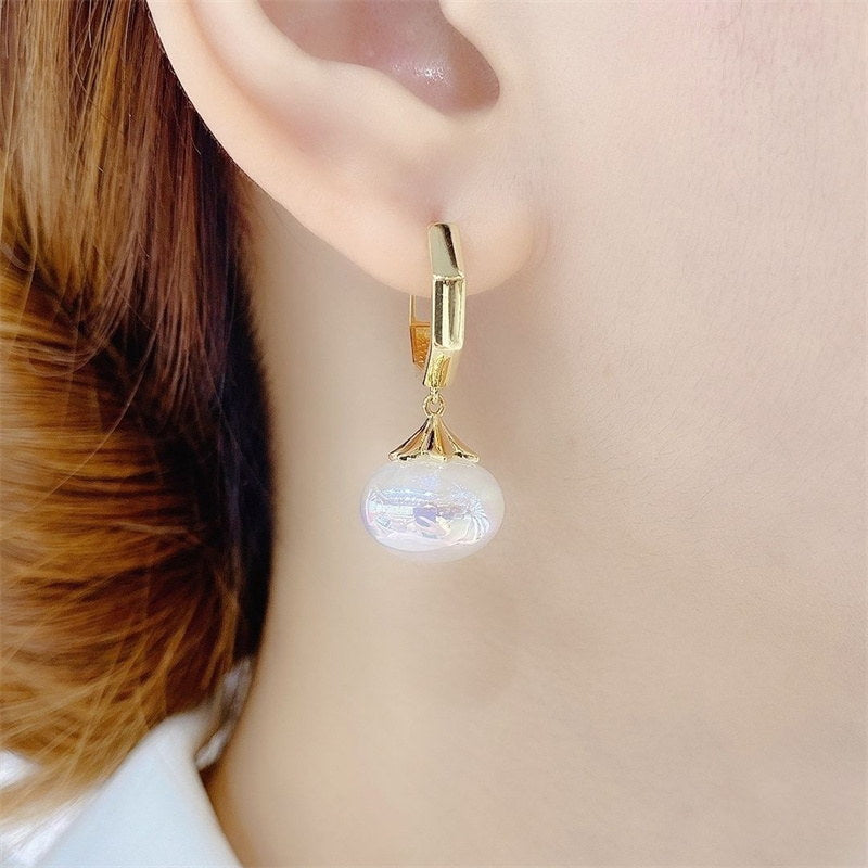 Moonstone Drop Earrings Opal Earrings with 14K Gold Plated Hexagon Clasp
