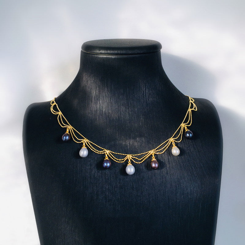 Teardrop Pearl Pendant | Multi Pearl Pendant Necklace | Freshwater Pearl Pendant in 18K Gold Plated