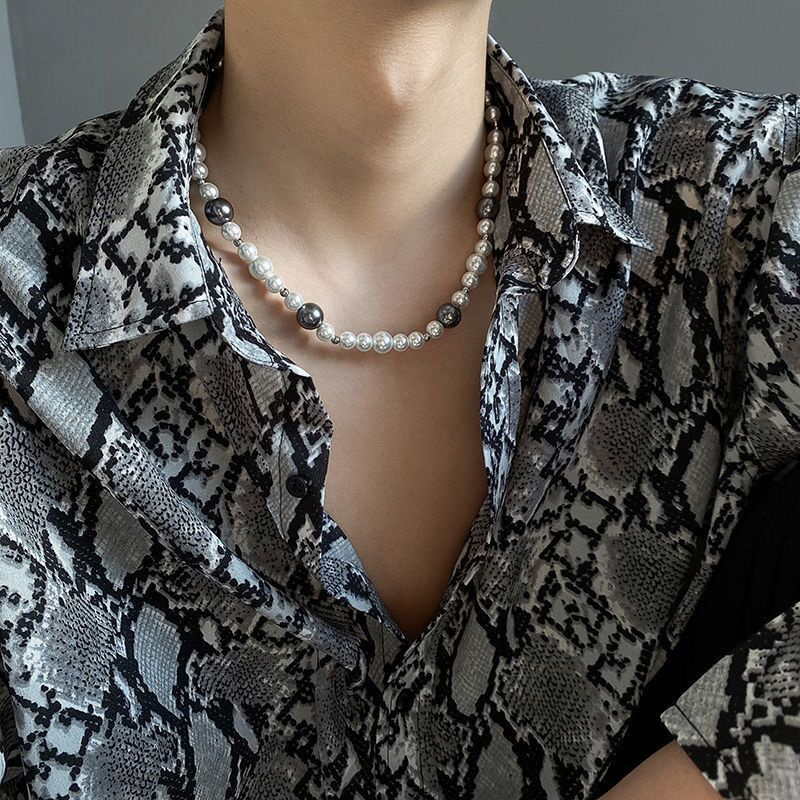 White and Black Mens Pearl Necklace | Pearl Necklace Gift for Men