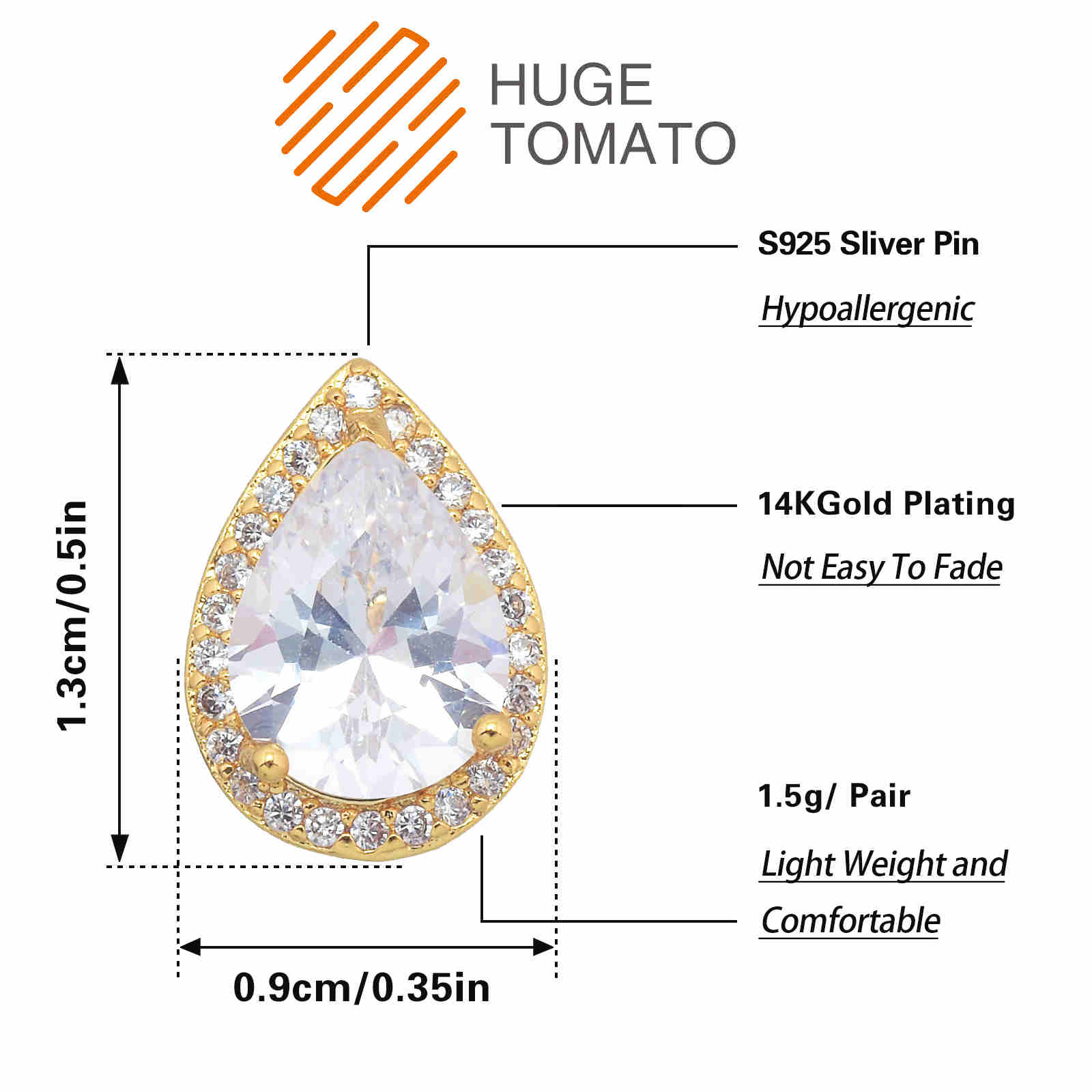 Pendientes de diamantes con forma de gota de agua y cuadrados redondos con pasador de plata S925