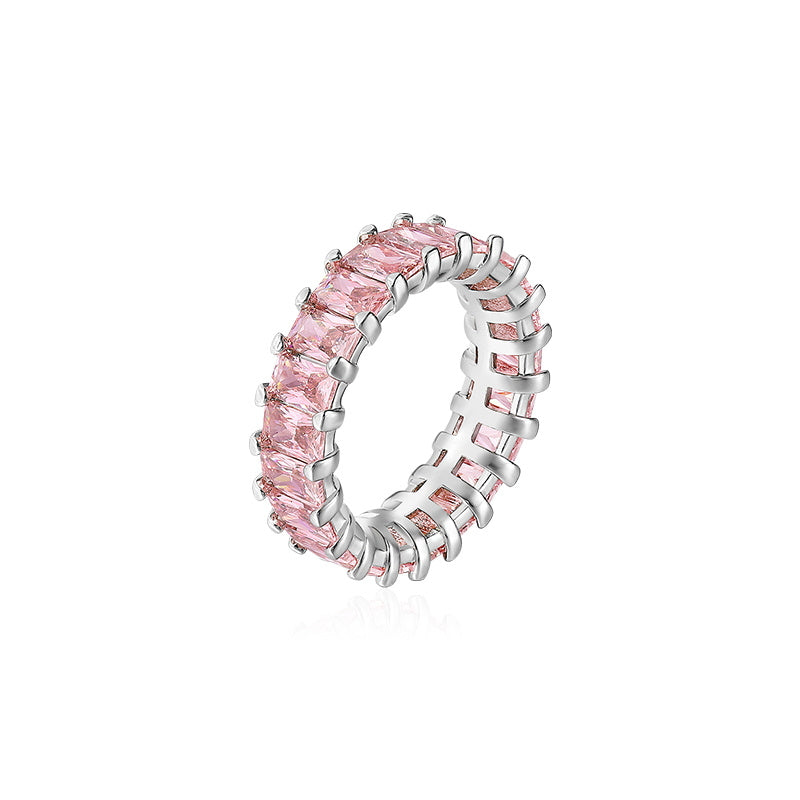Pink Heart Ring | Pink Eternity Band | Pink Ring for Women in 18K White Gold Plated