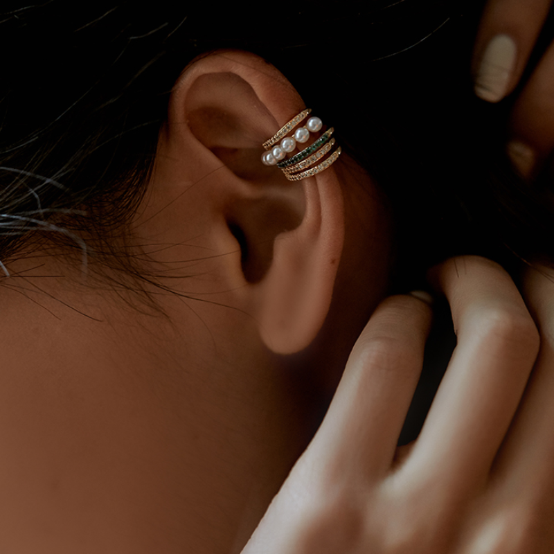 Clips para las orejas de perlas redondas retro, oro de 14 quilates sobre plata de ley (3 mm)