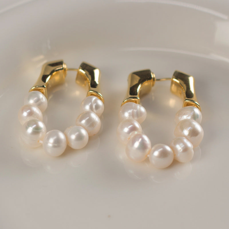 Pearl Hoop Earrings | Freshwater Pearl Earrings | Real Pearl Earrings (3-4mm)