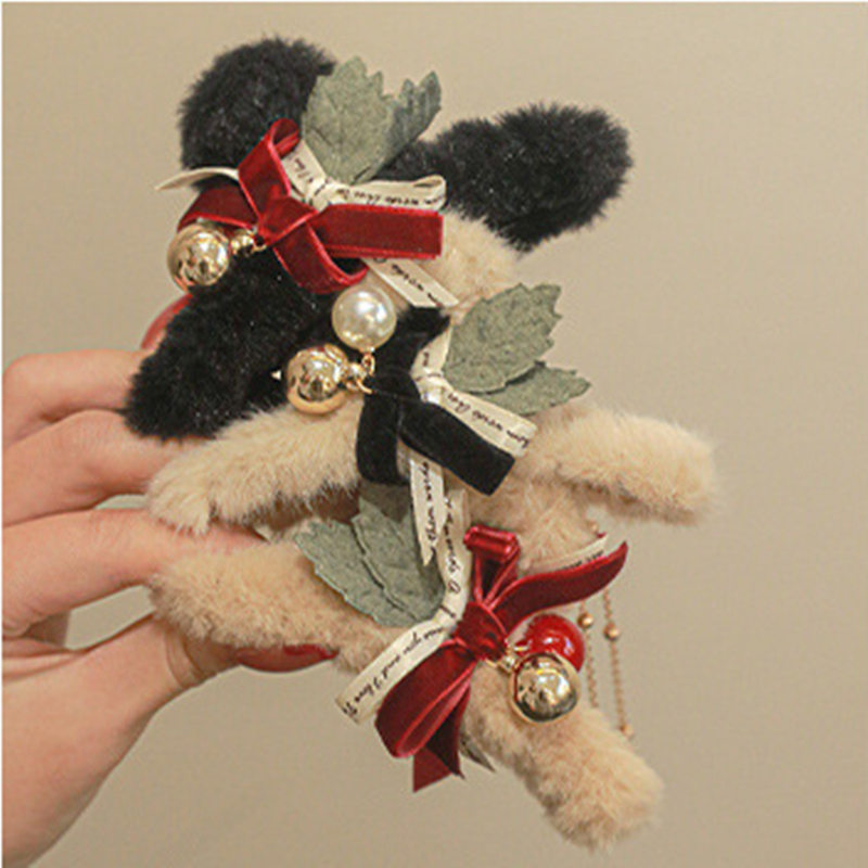 Elegant Christmas Hair Clip Furry Christmas Claw | Hair Claw Clips with Pearl Dangling