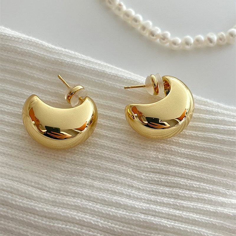 Pendientes de luna creciente de oro | Pendientes de aro de oro grueso | Pendientes de oro para mujer