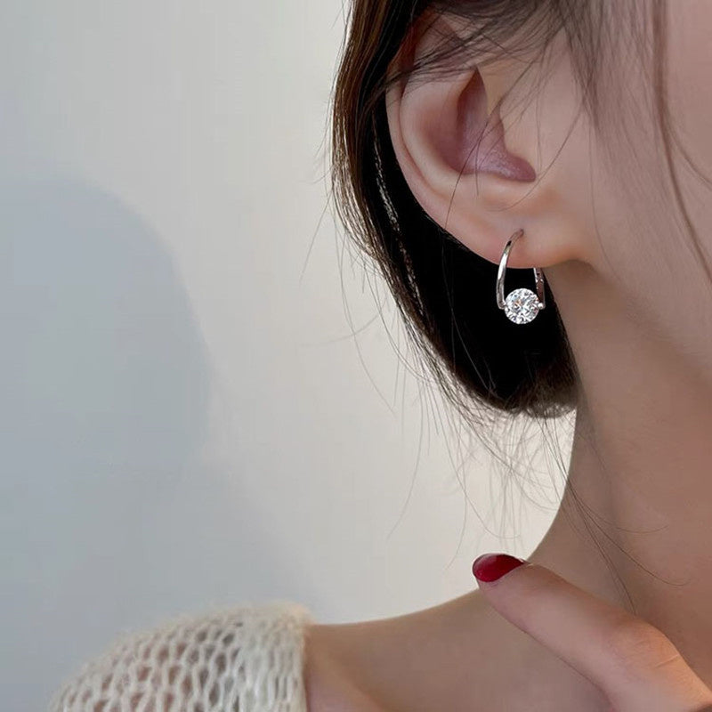 Diamond Hoop Earrings | 8mm Crystal Drop Earrings in 14K Gold Plated S925 Silver Pin