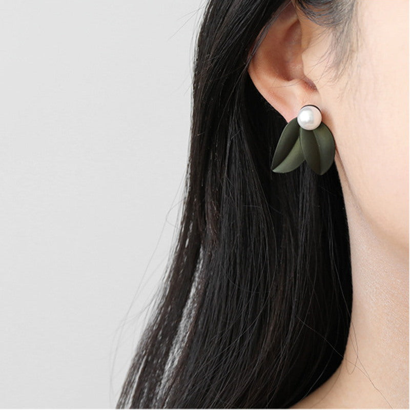 Gardenia Pearl Stud Earrings | Double Pearl Stud Earrings | Pearl Flower Stud Earrings with Sterling Silver Pins