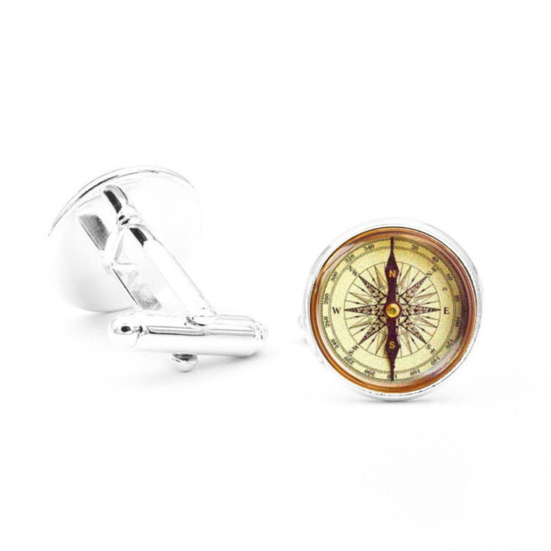 Ancient Compass Time Gem Cuff links French Men's Shirt Sleeve Studs
