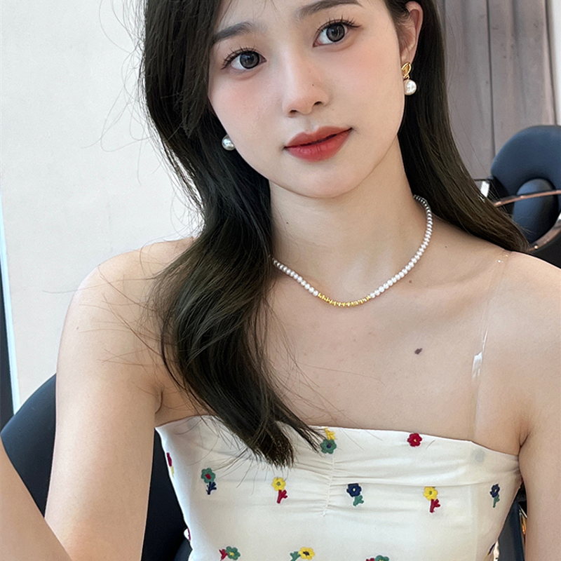 Collier de petites perles baroques | Collier de perles véritables | Collier en or et perles pour femme (4-5 mm)