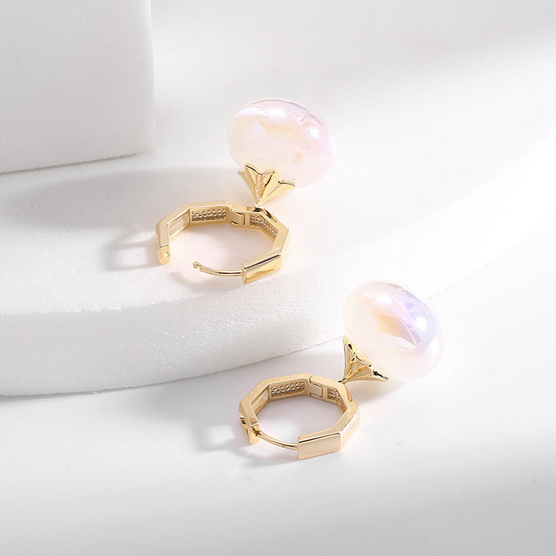 Moonstone Drop Earrings Opal Earrings with 14K Gold Plated Hexagon Clasp