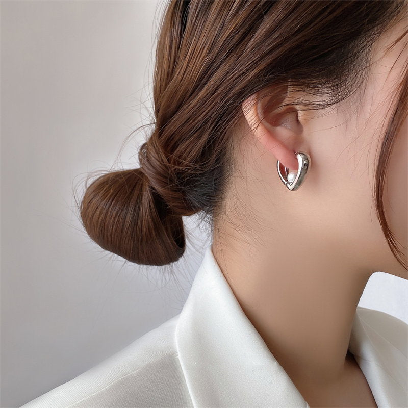 Boucles d'oreilles créoles en forme de cœur | Boucles d'oreilles pendantes en perles | Boucles d'oreilles créoles épaisses en or et argent