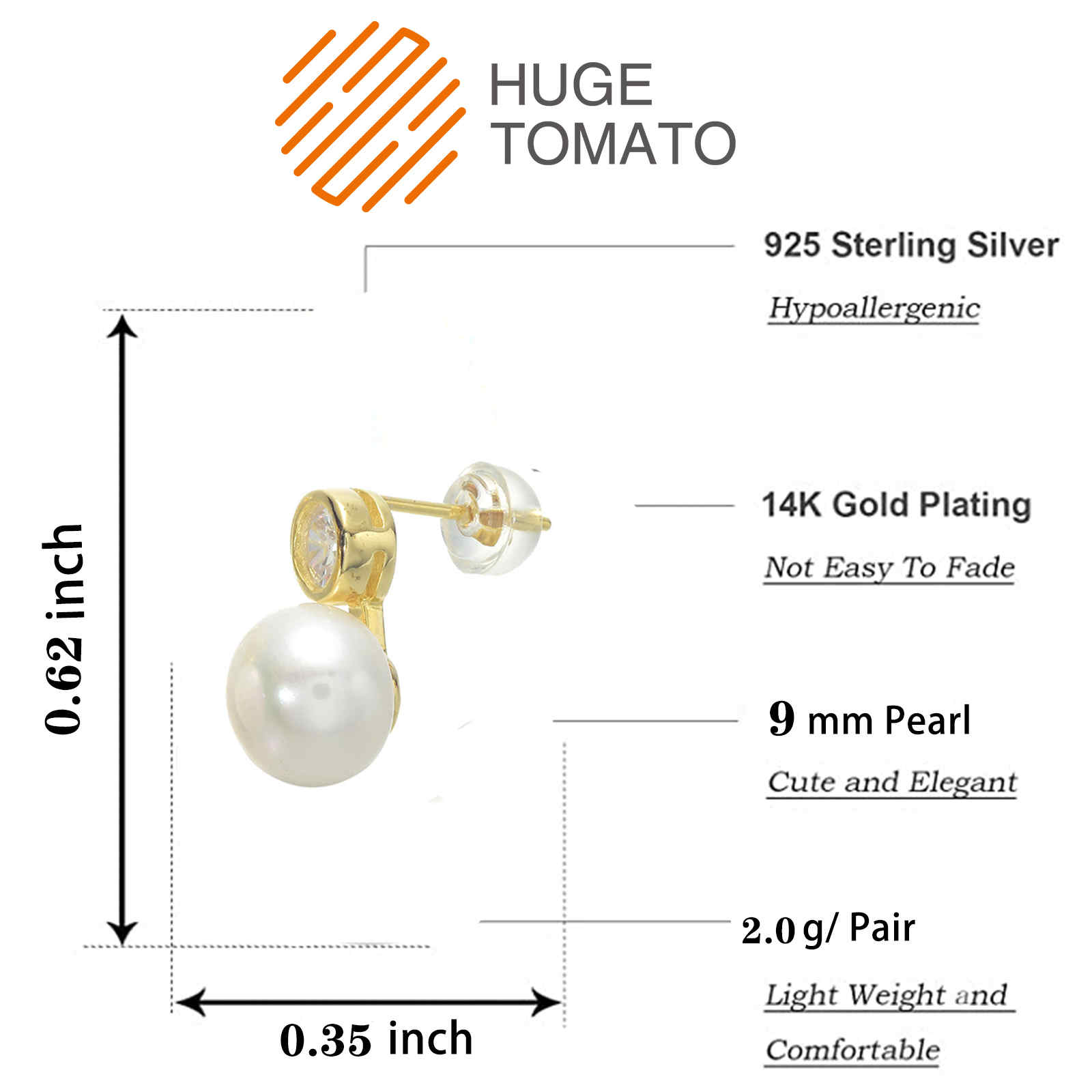 AAA Pearl Diamond Earrings | Real Pearl Drop Earrings in 14K Gold and Silver Clasps (8-9mm)