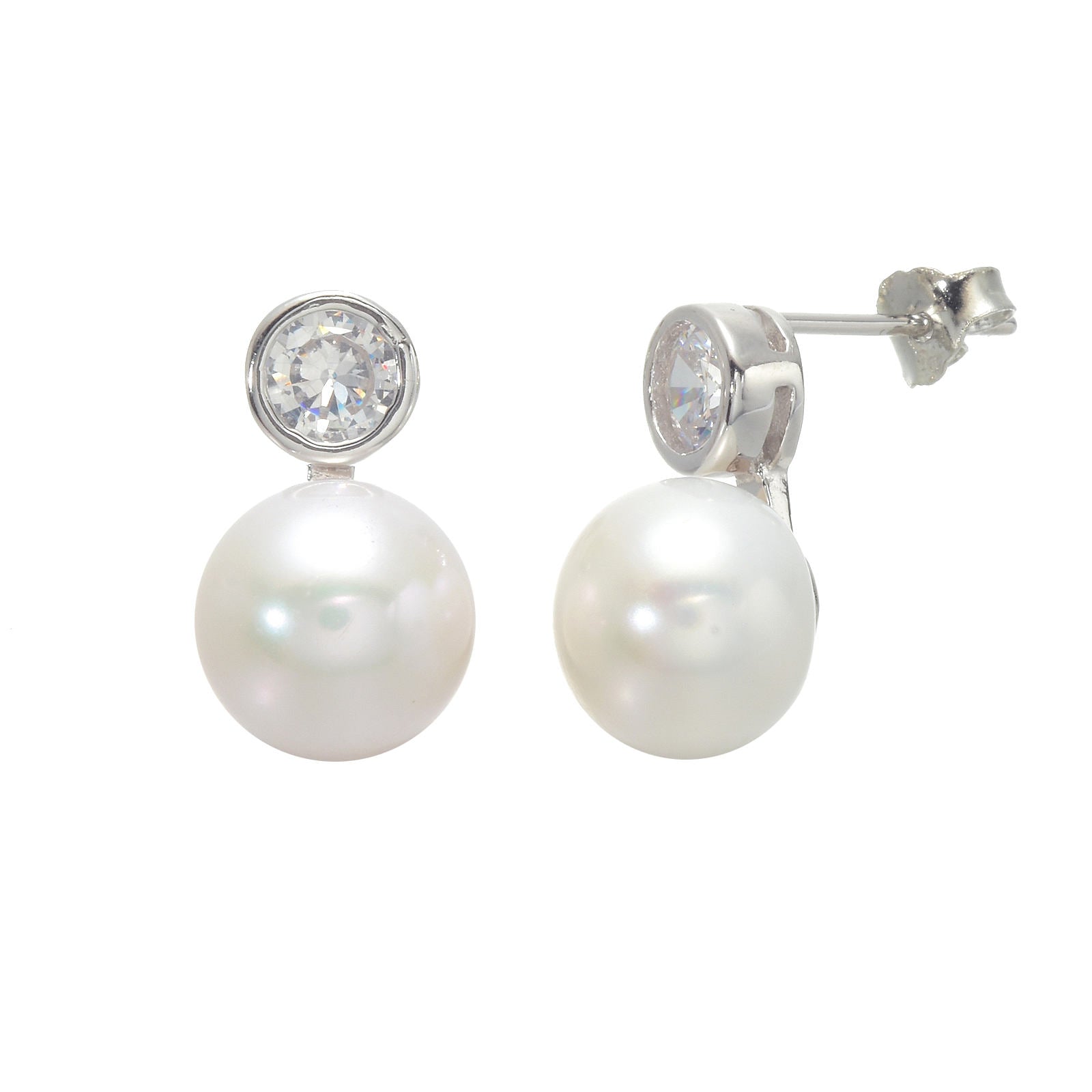 AAA Pearl Diamond Earrings | Real Pearl Drop Earrings in 14K Gold and Silver Clasps (8-9mm)